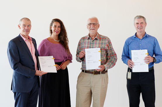 Left to right – Stephen Merrylees (SAM Limited Board – Chair), Kimberley Moulton (SAM Limited Board – Deputy Chair), Carrillo Gantner (Philanthropist and a SAM Foundation Director) and Peter Harriott (Greater Shepparton City Council – CEO)