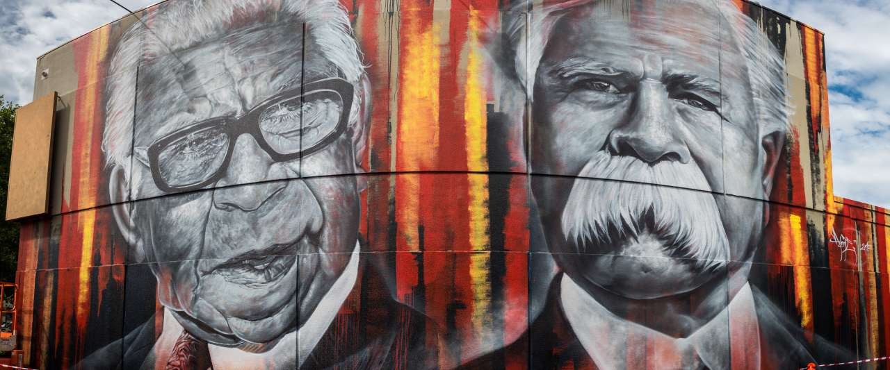 The late William Cooper and the late Pastor Sir Douglas Nicholls KCVO OBE MBE have been honoured as part of Greater Shepparton's Aboriginal Street Art Project.