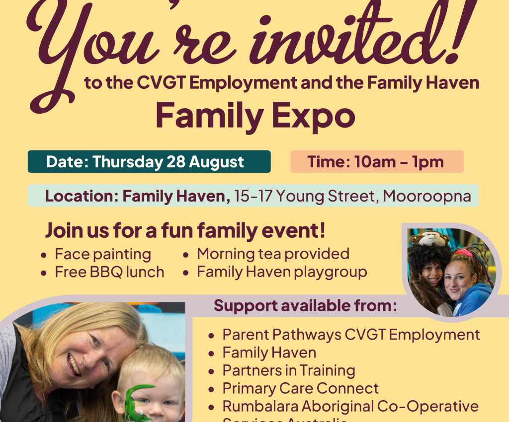 Cover image for event - FAMILY EXPO- CVGT Employment Parent Pathways & The Family Haven
