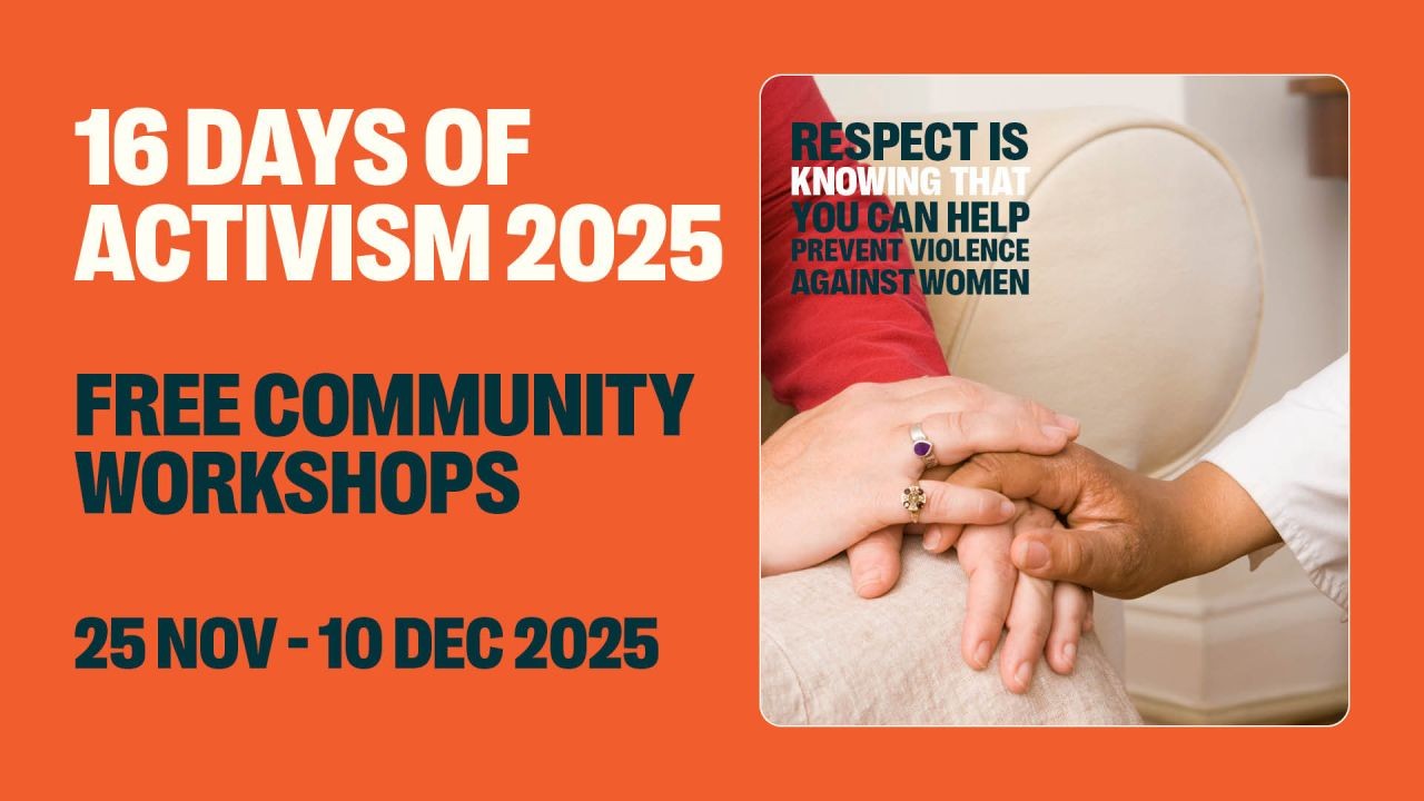 16 Days of Activism - Free Community Workshops - Webpage Header Banner