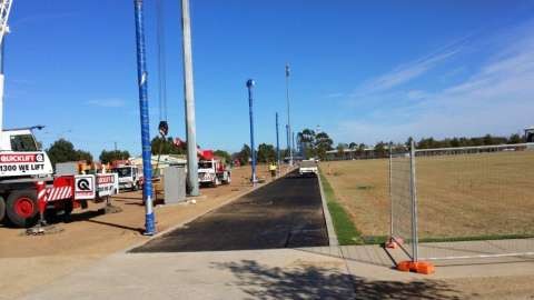 The light poles in place. 
