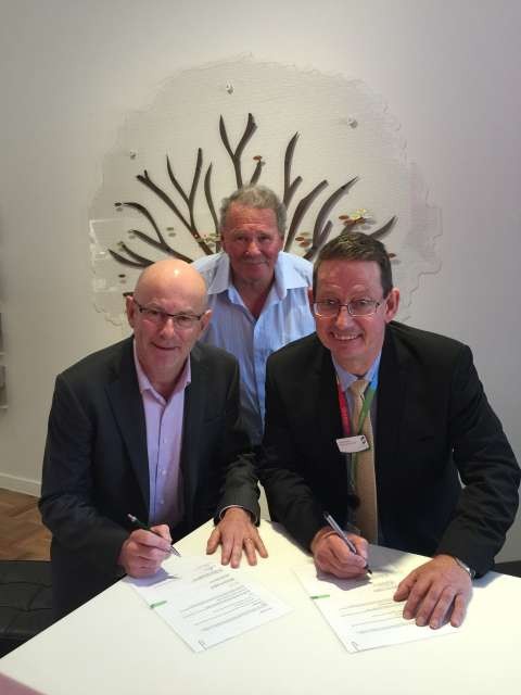 MOU signing with Foundation Chair, Peter Quinn, Mayor Dennis Patterson and Greater Shepparton CEO Gavin Cator. 
