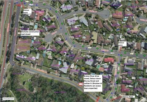 These detours will be in place this Thursday for works on Broken River Drive/Wyndham St Service Road