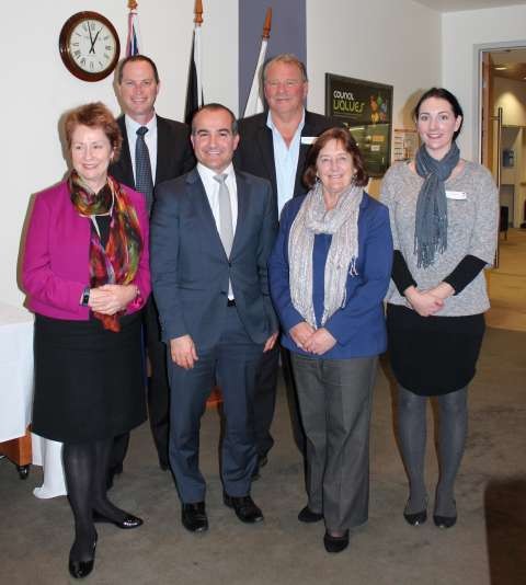 (L to R) Independent MP for the District of Shepparton Suzanna Sheed, GSCC Acting CEO Chris Teitzel, Deputy Premier, the Hon James Merlino, GSCC Mayor Cr Dennis Patterson, GSCC Cr Jenny Houlihan, GSCC Deputy Mayor Fern Summer. 