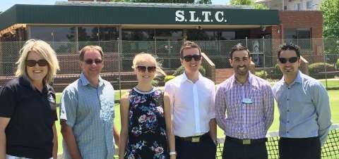 Megan Treacy GSCC Events Coordinator; Malcolm Thiel President Shepparton Lawn Tennis Club; Julia Tranter Tennis Australia Operation Manager for Davis and Federation Cups; Paul Daly Tennis Australia Event Manager; Anthony Nicolaci GSCC Team Leader Tourism and Events, and Sam Saracino GSCC Sports Events Officer.  