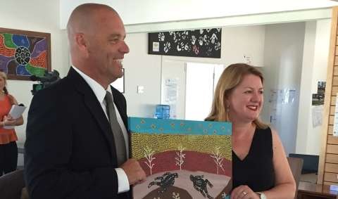 Minister for Aboriginal Affairs, Natalie Hutchins with Acting Rumbalara CEO Dean Walton at today's announcement.

