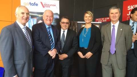 From left, GOTAFE Board Chairman Michael Tehan, Minister for Training and Skills Steve Herbert, Mayor Dinny Adem, Skills and Job Centre Manager Simone Cain and Greater Shepparton City Council CEO Peter Harriott.