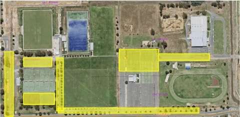 The yellow areas highlight available parking around the Shepparton Sports Precinct. 