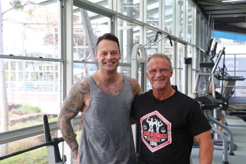 Michael (right) with his son and Aquamoves Gym and Group Fitness Instructor Chris Leonard. 