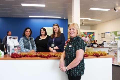 (L to R) Vatsala Agarwal - Soroptomists, Maree Glasson - GSCC Tourism Coordinator Vatsala, Pam Power - Vision Australia, Liz Grant - World Vision at the Greater Shepparton Visitors Centre
