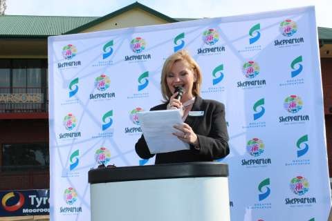 GSCC Deputy Mayor Kim O'Keeffe at today's Softball Victoria Masters announcement. 