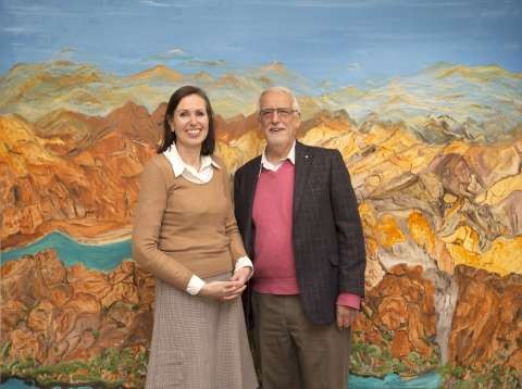 Carrillo Gantner and SAM Director Dr Rebecca Coates with Angelina Gorge donated painting. 