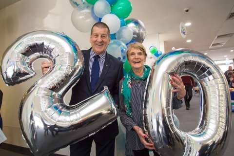 Former Premier Jeff Kennett and 20 year member Pam Pogue celebrate Aquamoves' birthday today. 