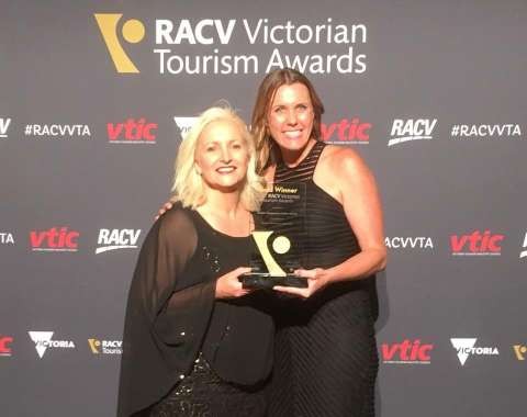 Staff from the Greater Shepparton tourism and events department accepting the awards last night. 
