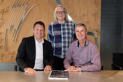 From left, Geoff Purcell, Director Kane Constructions; John Denton, Director Denton Corker Marshall; and Peter Harriott, CEO Greater Shepparton City Council. 