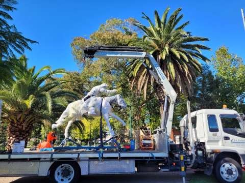 Located in the Queens Gardens, the sculpture depicts a horse and rider and signifies the Battle of Beersheba and Sir Murray Bourchier.