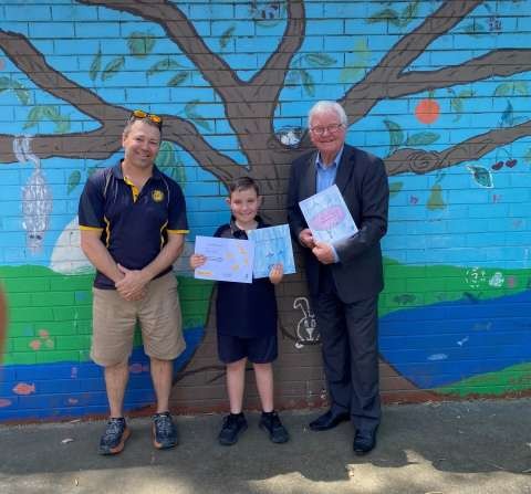 Pictured from left: Congupna Primary School Principal, Adam Cleary, winner Asim Ismet, and Greater Shepparton City Council Councillor, Geoff Dobson.