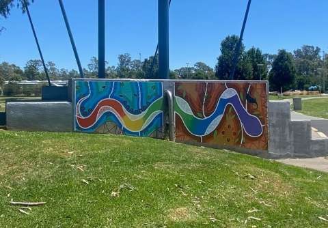 Mural at Victoria Park Lake, Shepparton by artist Tammy Lee Atkinson. 