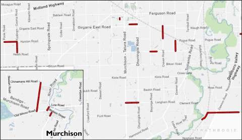 Map showing locations of resurfacing works in Murchison.