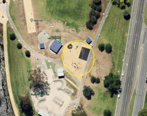 Map of eastern end of John Pick Park - Wyndham Street Playground Shade Sail Installation Site