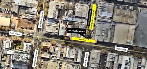 Map of the work area and High Street lane closure.