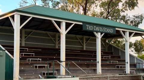 The Ted Davis Grandstand prior to the February 2025 fire. 