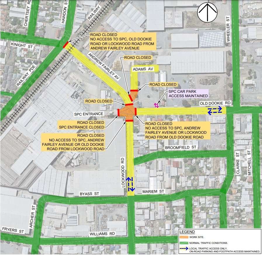 Traffic conditions showing closed roundabout from 2 to 18 August 2023. Click for an enlargement.